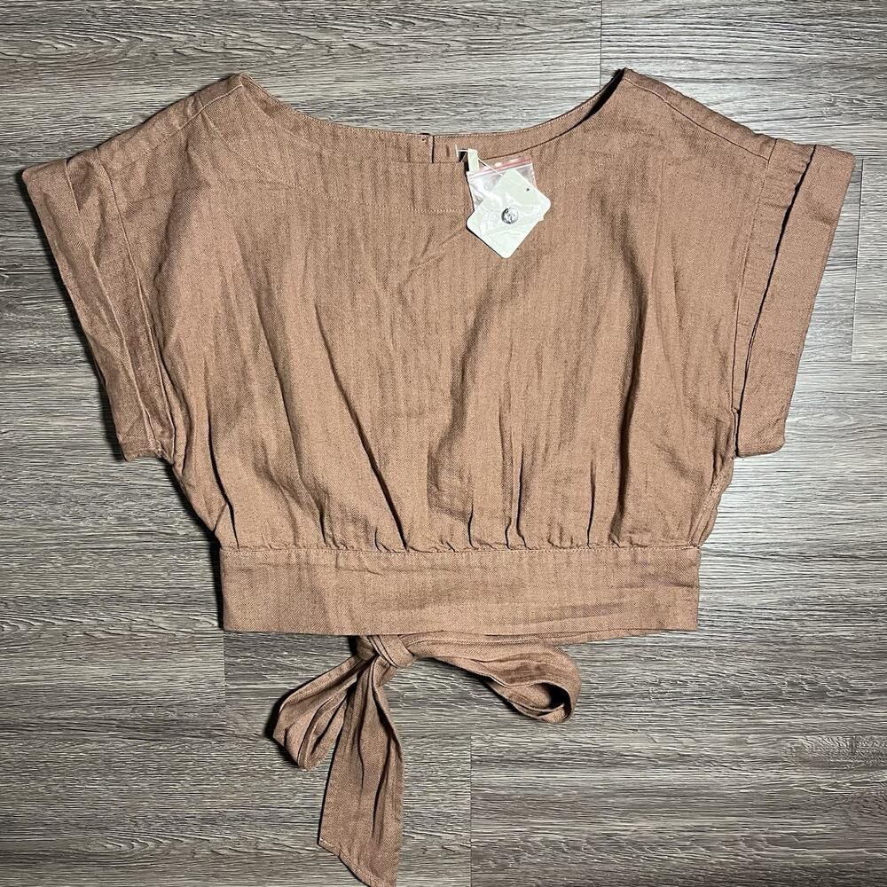 Free People Free-est Feelin' Free Crop Top Women's M Raw Umber Linen Blend NWT